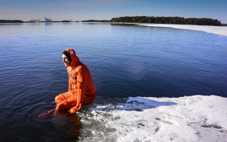 Helsinki: Arctic Ice Experience with Lunch - The optional ice swim: flotation suit, survival gear, and staying warm