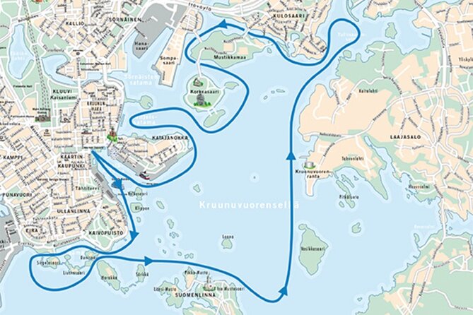Helsinki City Highlights Cruise - The route from Kauppatori outward, then back into the city