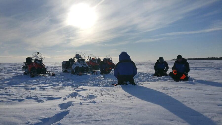 Kemi-Tornio: Ice Fishing Safari with Snowmobiles - Getting ready at Sea Lapland Safaris near the Kemi SnowCastle Resort