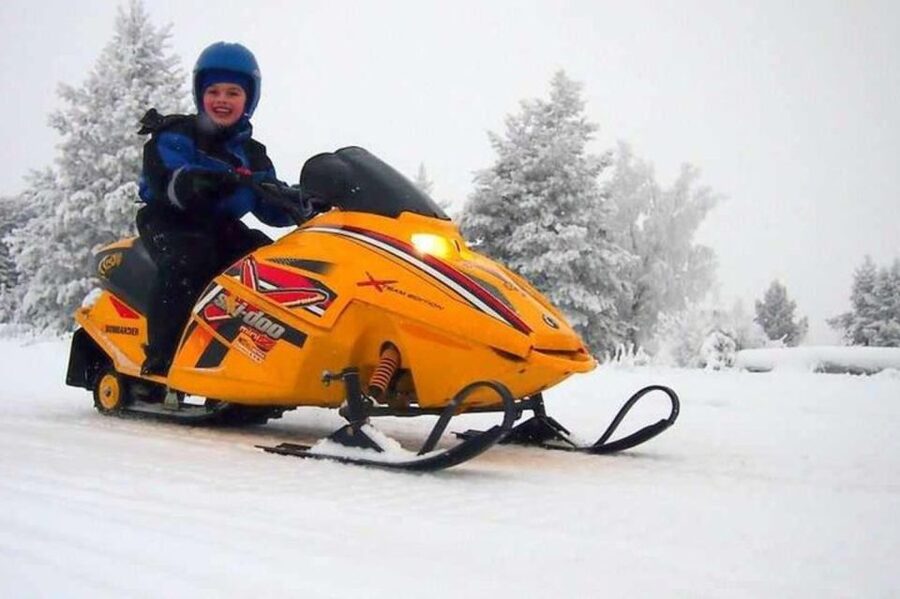 Levi: Lapland Family Snowmobile Safari - How kids ride: sleds for younger passengers and mini-skidoos for ages up to 12