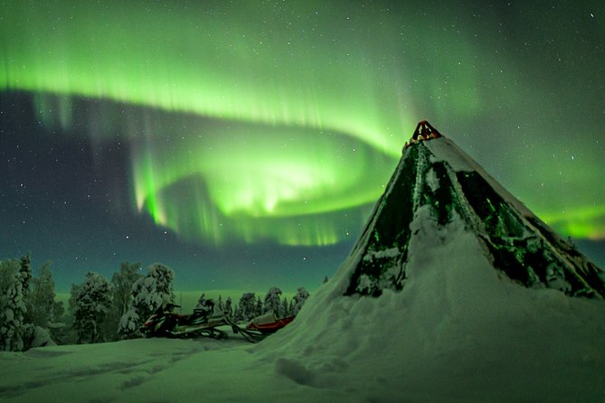 Northern Lights Snowmobile Sleigh Ride - Tepee Campfire Time: Warm Drinks, Snacks, and Real Waiting Comfort