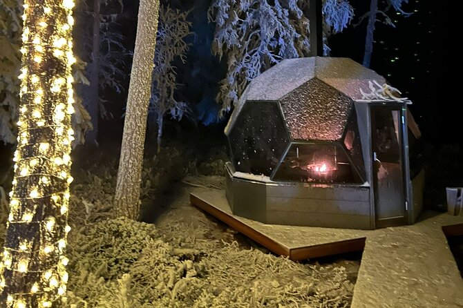 PRIVATE Party dinner in a Glass Igloo Under Northern Lights - Snow scooter night ride: the frozen-lake part of the aurora hunt