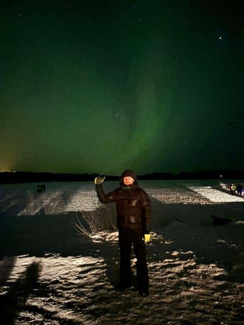 Rovaniemi: Northern Lights Hunters. Aurora + BBQ - The snow-covered lake stop, ice under your feet, and wild Lapland vibes